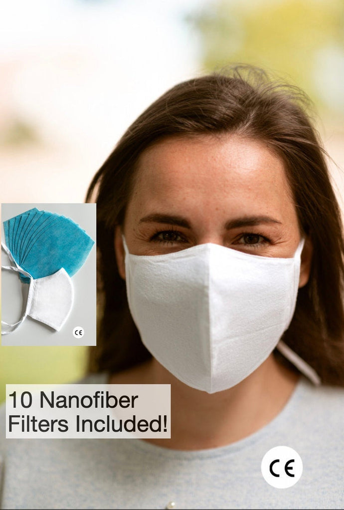 CE Certified 99%+ Filter Efficiency Adjustable Face Mask with 5 Filter Inserts Included - High Quality Fabric With Filter Pocket & Nose Wire